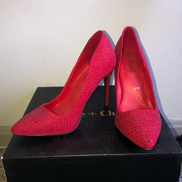 Studded Red Heels - Picture 3 of 8